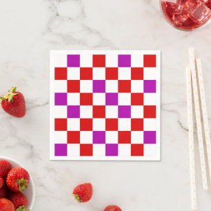 Guardanapo De Papel Padrão Xadrez Vermelho Branco Roxo Design