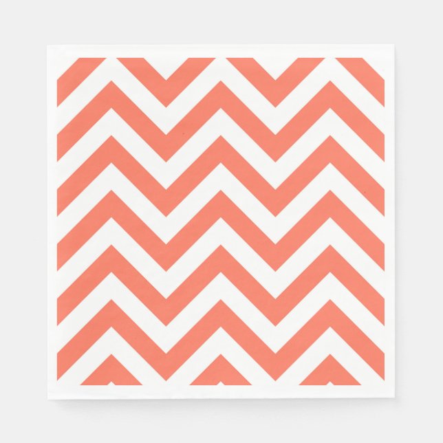 Guardanapo De Papel Padrão ZigZag grande coral e branco (Frente)