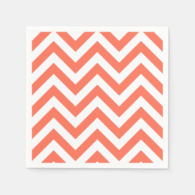 Guardanapo De Papel Padrão ZigZag grande coral e branco (Frente)