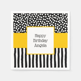 Guardanapo De Papel Padrões brancos, pretos e brancos, com amarelo