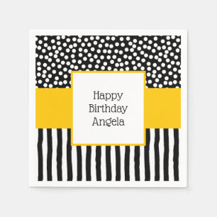 Guardanapo De Papel Padrões brancos, pretos e brancos, com amarelo