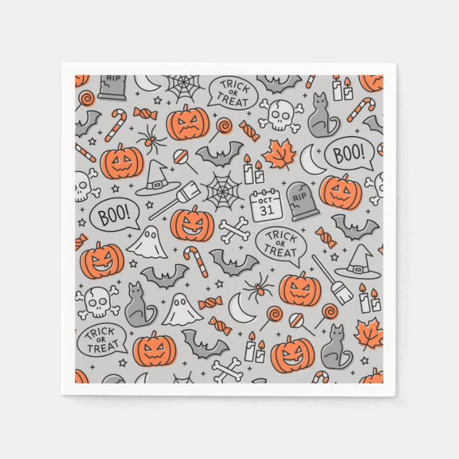 Guardanapo De Papel Padrões de Doodle de Halloween para Crianças Bonit (Frente)