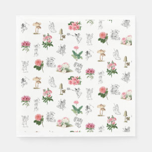 Guardanapo De Papel Padrões de fadas de fadas cor-de-rosa e de cogumel