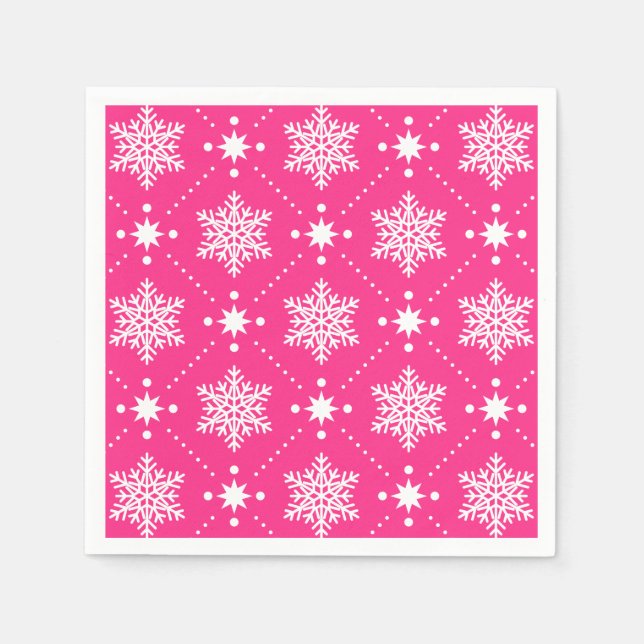 Guardanapo De Papel Padrões de Natal Girly Pink e White Snowflakes (Frente)