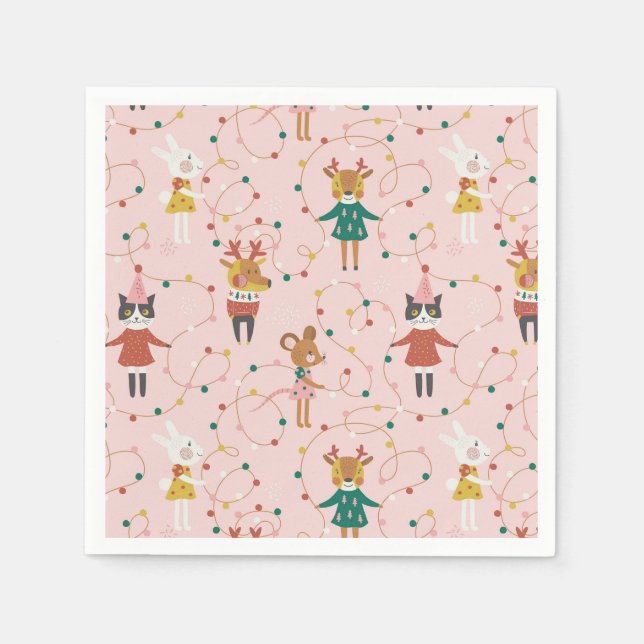 Guardanapo De Papel Padrões de Natal para Amigos Animais Festivos (Frente)