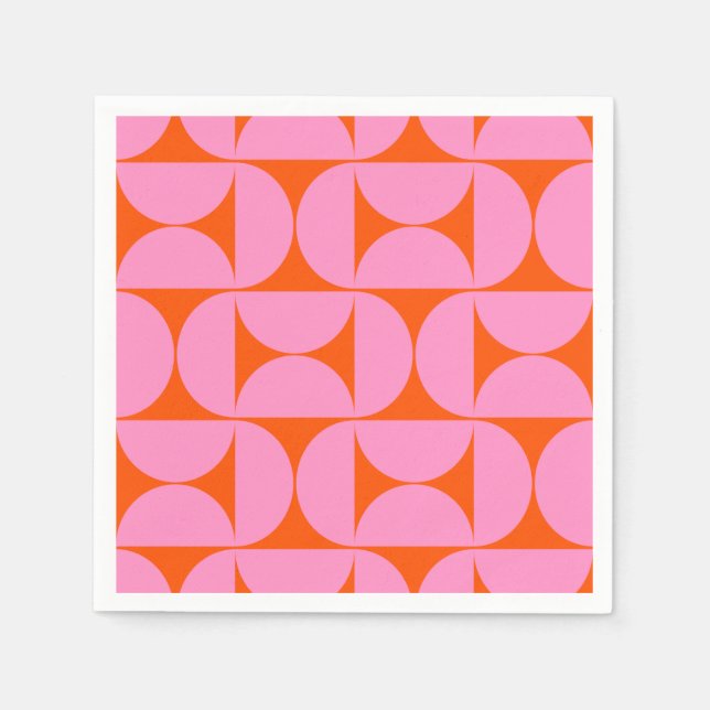 Guardanapo De Papel Padrões Modernos De meio século Rosa E Laranja (Frente)