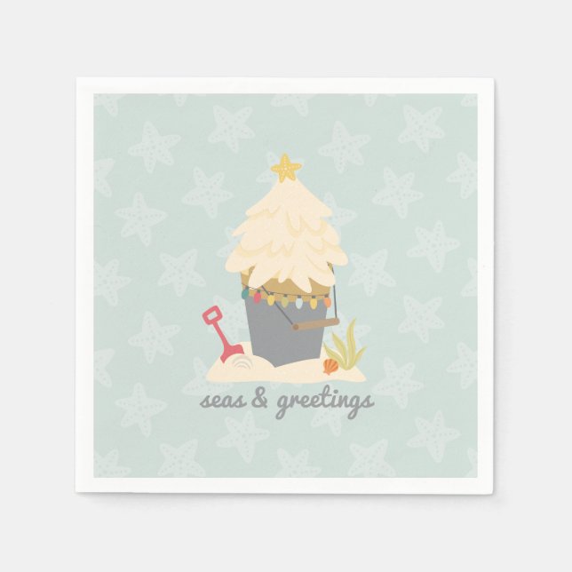 Guardanapo De Papel Pail de Areia de Natal de Praia (Frente)