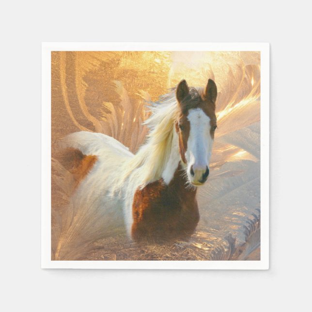Guardanapo De Papel Paint Horse Dourado Coquetel Napkin (Frente)