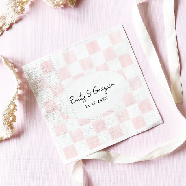 Guardanapo De Papel Painted Pink Checkerboard Pattern Wedding (Criador carregado)
