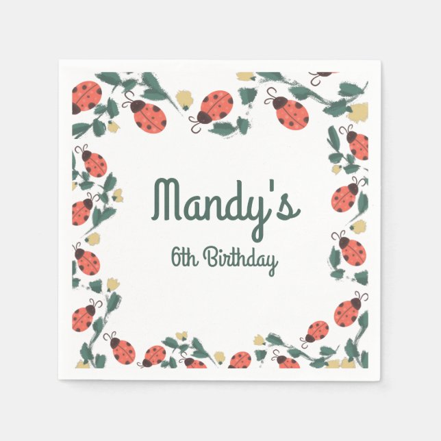 Guardanapo De Papel Painterly Lady Bug Birthday Garden Party (Frente)