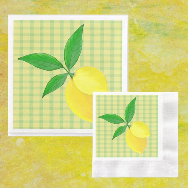 Guardanapo De Papel País Divertido Amarelo Verde Xadrez Limão  (Paper party napkins are zesty!)