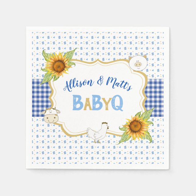 Guardanapo De Papel País Girassóis Azul Gingham Baby Q Barbeque (Frente)