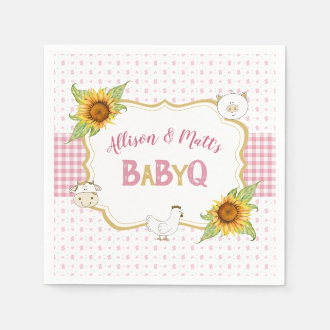 Guardanapo De Papel País Girassóis Rosa Gingham Baby Q Barbeque (Frente)