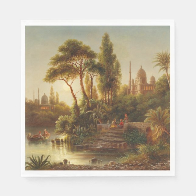 Guardanapo De Papel Paisagem Asiática na Luz da Noite (Arte Sunset) (Frente)