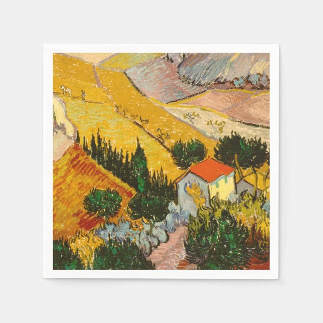 Guardanapo De Papel Paisagem com House e Ploughma Vincent van Gogh (Frente)