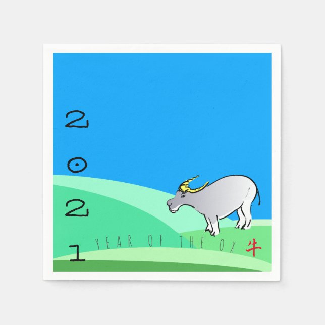 Guardanapo De Papel Paisagem de Cartoon Ox Chinês Novo Ano Zodiac PN (Frente)
