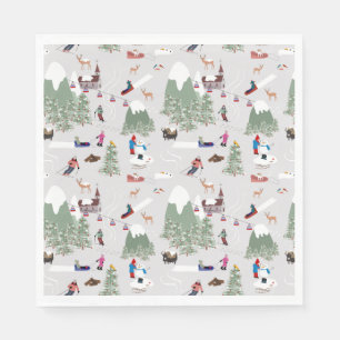 Guardanapo De Papel Paisagem de Esqui de Montanha de inverno com Esqui