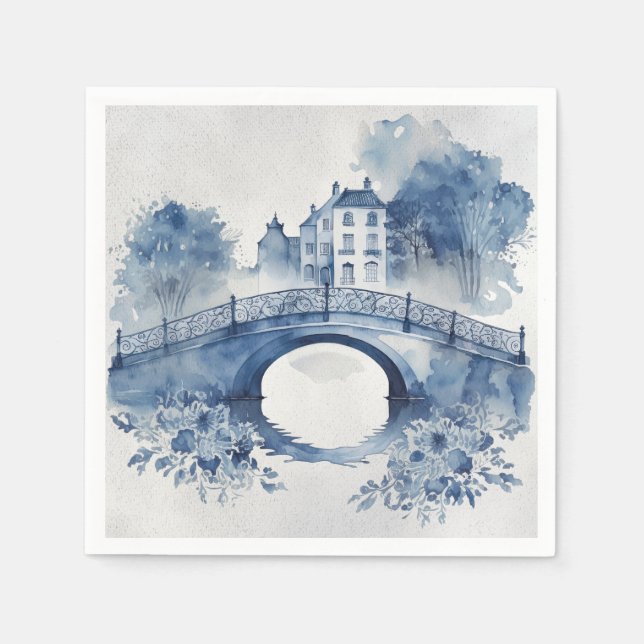 Guardanapo De Papel Paisagem de estilo Delft azul e branco (Frente)