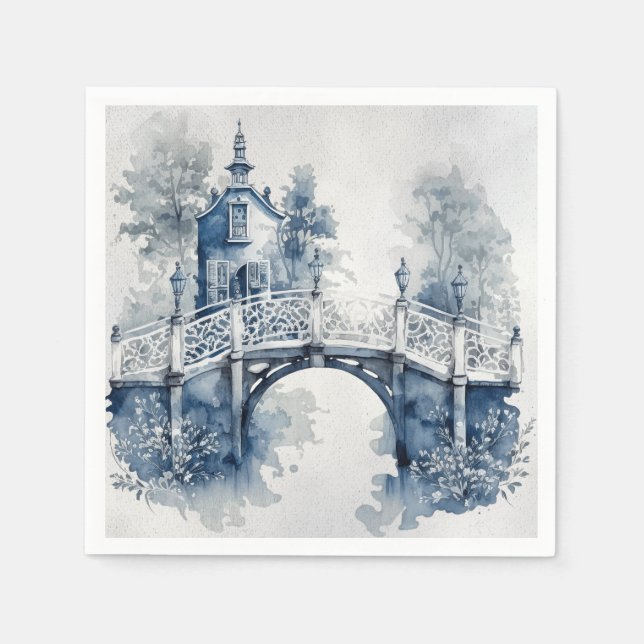 Guardanapo De Papel Paisagem de estilo Delft azul e branco (Frente)