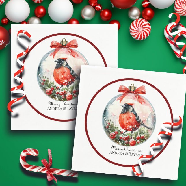 Guardanapo De Papel Paisagem de inverno com pássaro vermelho (Criador carregado)