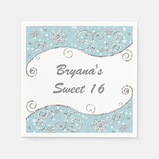 Guardanapo De Papel Paisagem de Inverno Redemoinhos de Prata Azul (Frente)