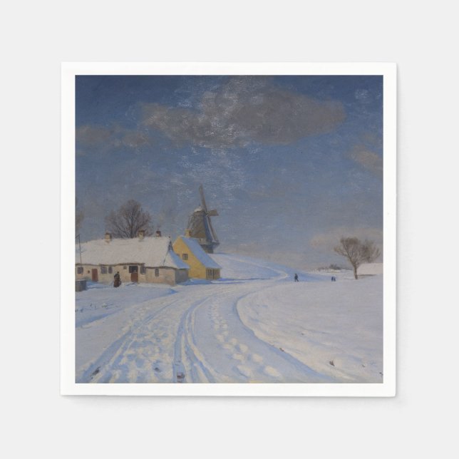 Guardanapo De Papel Paisagem de neve no inverno (por H.A. Brendekilde) (Frente)