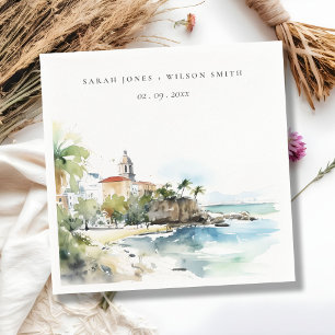 Guardanapo De Papel Paisagem em Aquarela de Casamento de San Juan Port