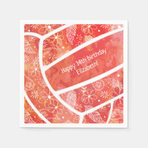 Guardanapo De Papel Paisley Feather rabisca vôlei de laranja-vermelha