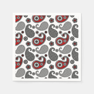 Guardanapo De Papel Paisley pattern, Black, White e Red