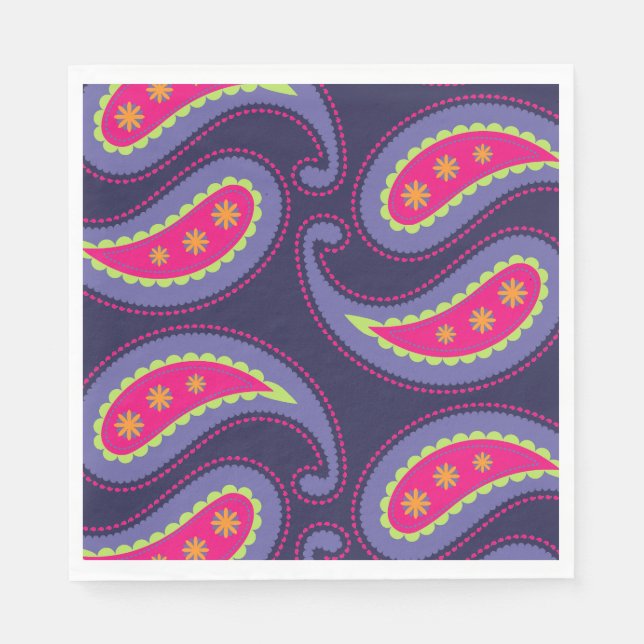 Guardanapo De Papel Paisley roxo e rosa (Frente)