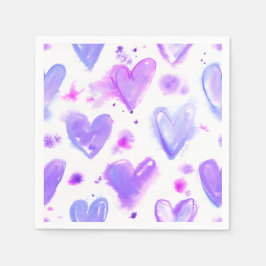 Guardanapo De Papel Paixão Roxo Corações de Aquarela