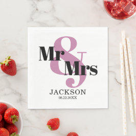Guardanapo De Papel Pale Burgundy e Black Mr & Mrs Wedding