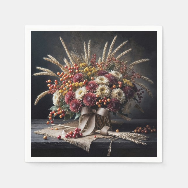 Guardanapo De Papel Palhetas de trigo e Buquês de Mãe (Frente)