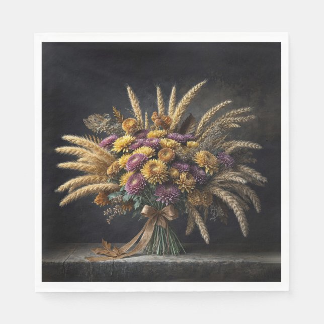 Guardanapo De Papel Palhetas de trigo e Buquês de Mãe (Frente)