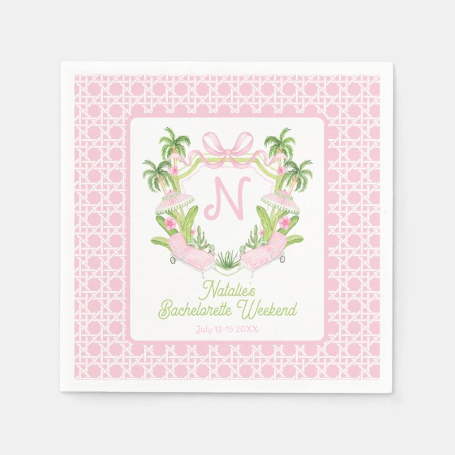 Guardanapo De Papel Palm Beach Monogram Crest Bachelorette Weekend (Frente)