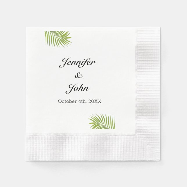 Guardanapo De Papel Palm Tree Green Foliage Watercolor Deixa Casamento (Frente)