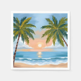 Guardanapo De Papel Palm Tree Sunset | Casamento de praia tropical