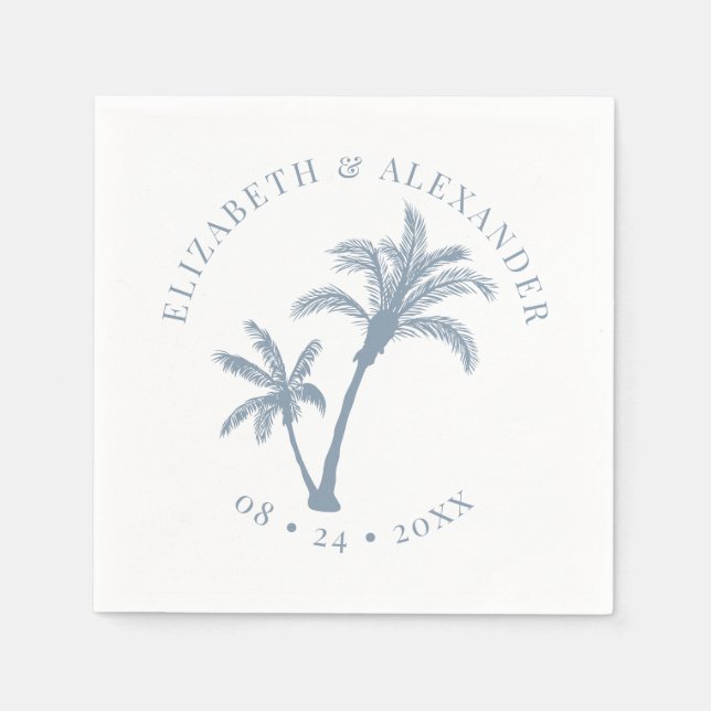 Guardanapo De Papel Palm Tree Tropical Beach Casamento Dusty Blue (Frente)