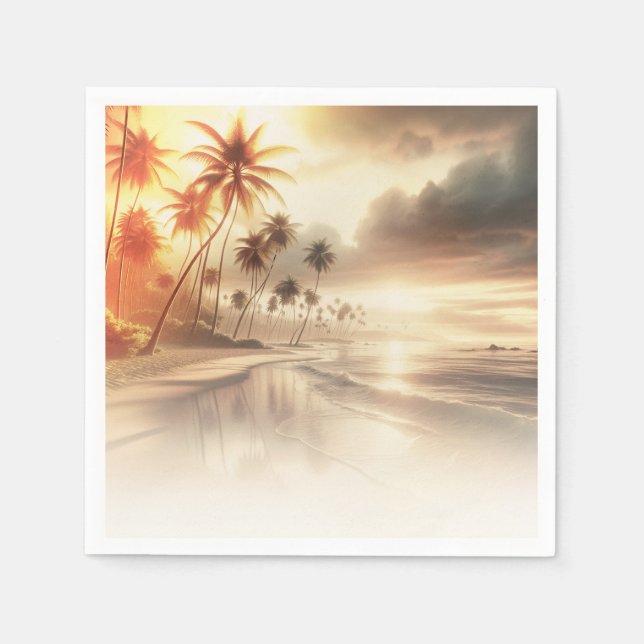 Guardanapo De Papel Palm Trees & Orange Sunset Beach Wedes (Frente)