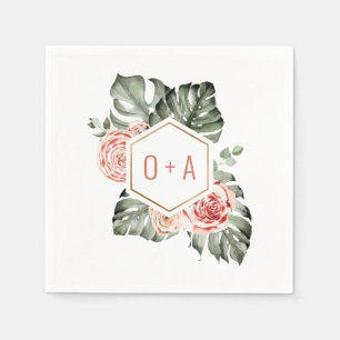 Guardanapo De Papel Palma tropical e Monograma de Casamento de Rosas