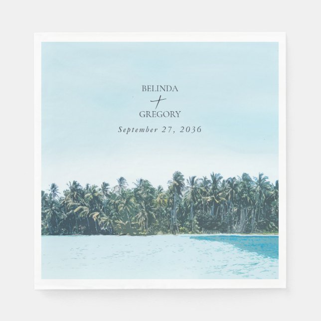 Guardanapo De Papel Palmas de Aquarela Tropical & Casamento de Praia (Frente)