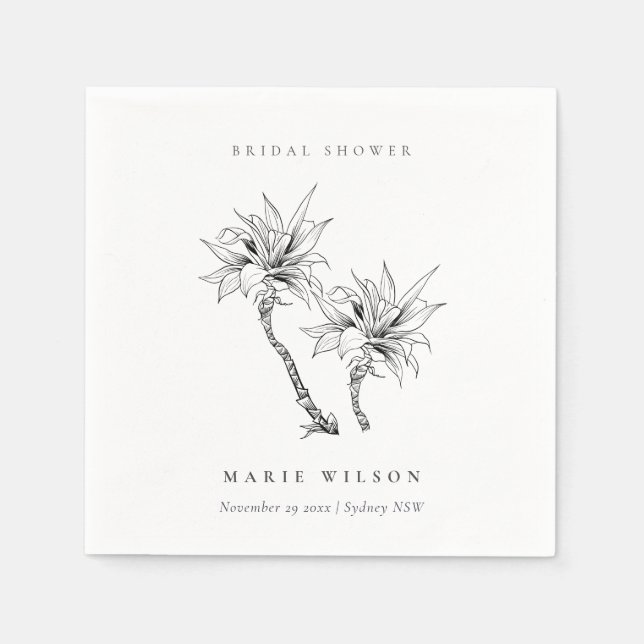 Guardanapo De Papel Palmas Tropicais Desenho Preto e Branco Chuveiro d (Frente)