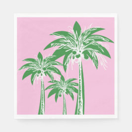 Guardanapo De Papel Palmeira Rosa Verde Préppy Verão Praia Tropical