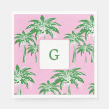 Palmeira verde rosa, preppy Summer Summer Monogram