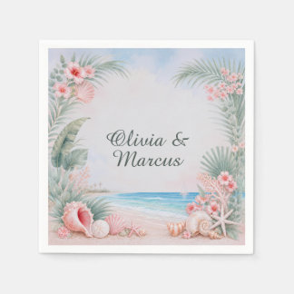 Guardanapo De Papel Palmeiras Tropicais Concha de Praia Casamento