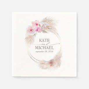 Guardanapo De Papel Pampas Grama e Orquídeas Rosa Tropicais Florais