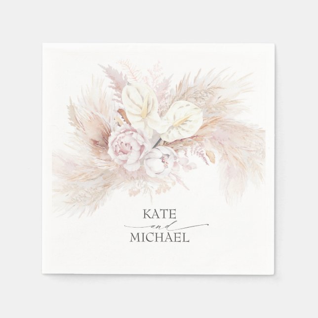 Guardanapo De Papel Pampas Grass Anthuriums Elegante Tropical (Frente)