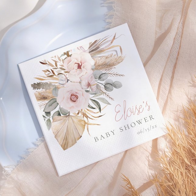 Guardanapo De Papel Pampas Grass Boho Elegant Girl Baby Shower (Criador carregado)