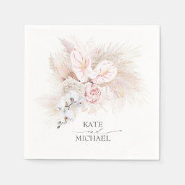 Guardanapo De Papel Pampas Grass Pink Anthuriums Elegante Tropical