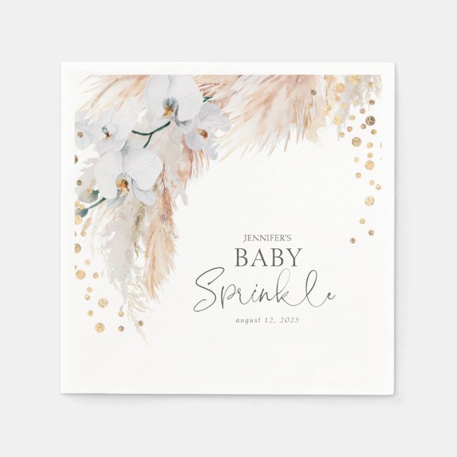 Guardanapo De Papel Pampas Grass White Floral Baby Sprinkle (Frente)
